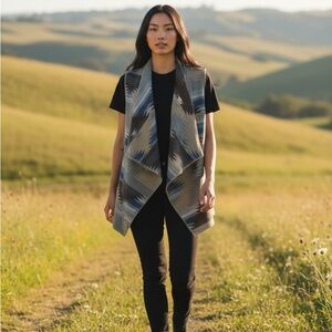 Tribal Earthy Toned Open Front Sweater Vest boho western medium